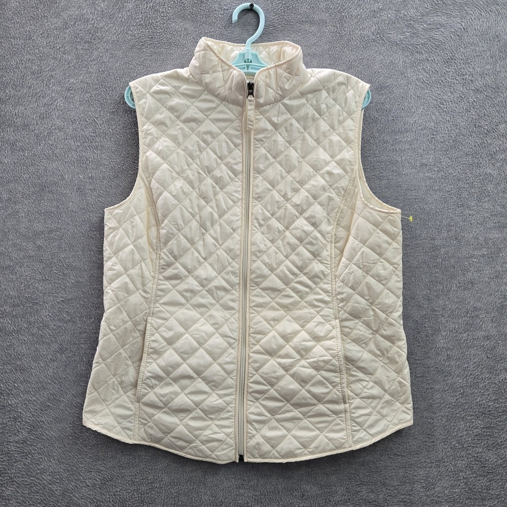Van Heusen Women Jacket L/G Ivory Vest Quilted Zipper Sleeveless